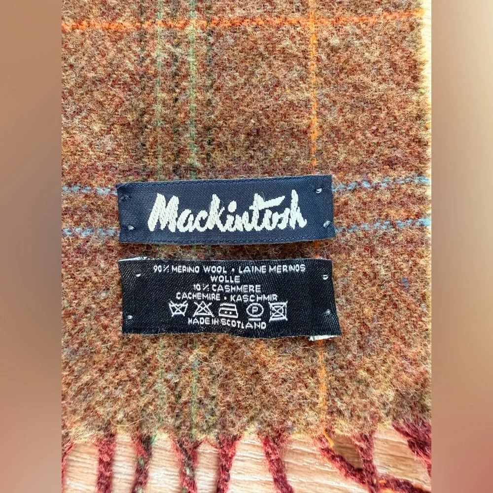 Vintage Scottish Wool Cashmere Herringbone Check Scarf Brown MacIntosh Scotland